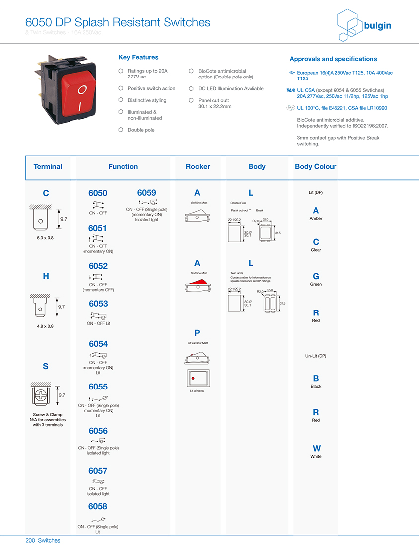 6050DP翘板开关系列选型 6050DP翘板开关系列选型