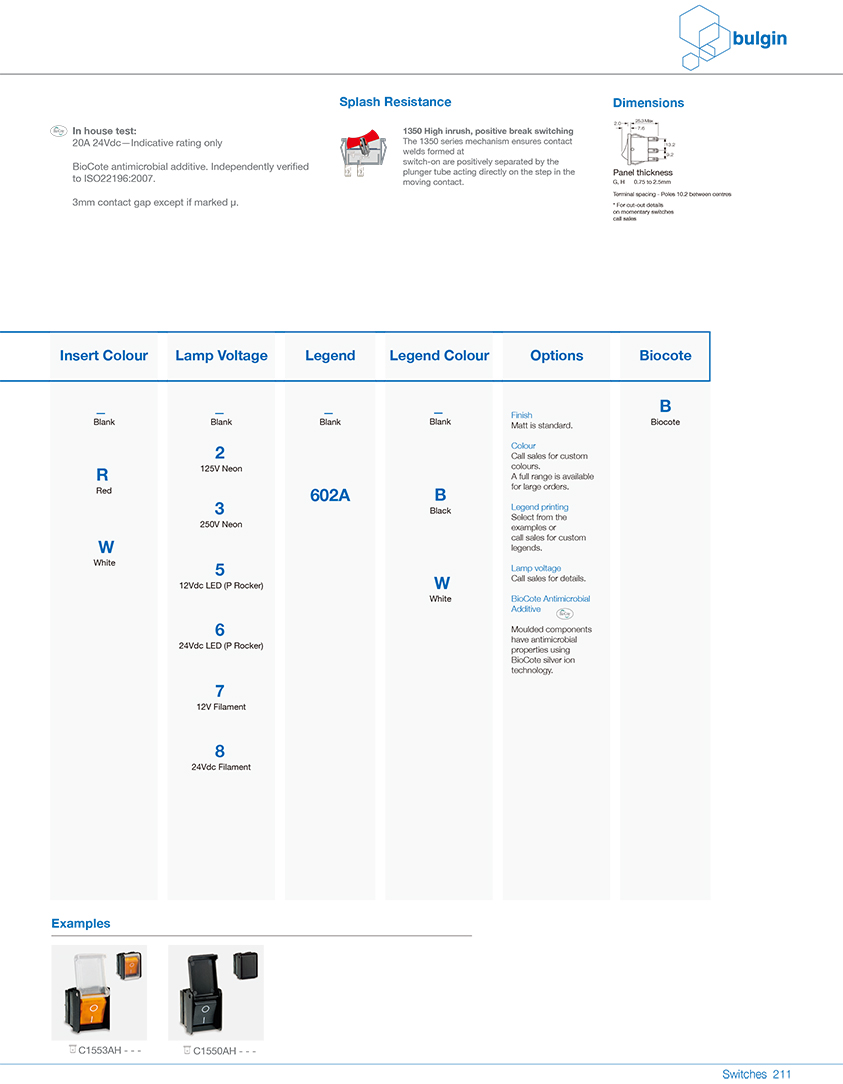1550标准和1350高电涌开关功能表 1550标准和1350高电涌开关功能表