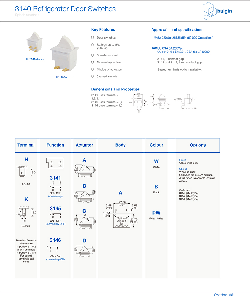 冰箱门开关3100系列参数 冰箱门开关3100系列参数