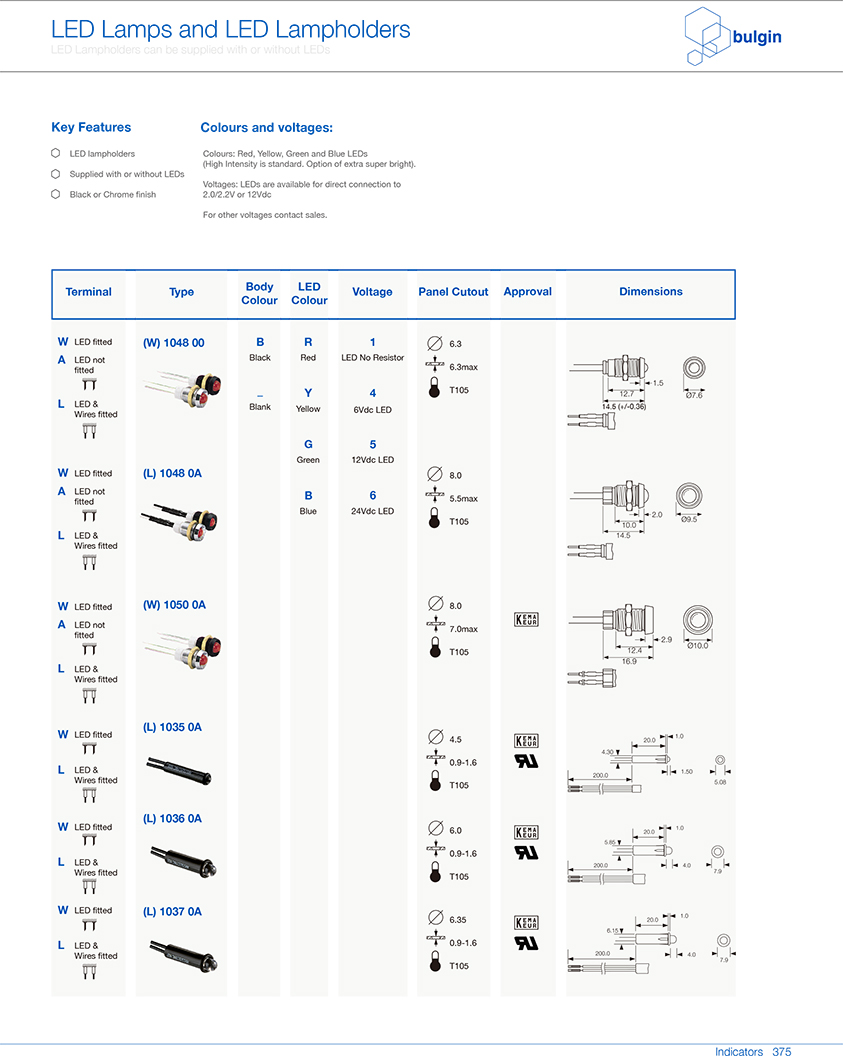 (L) 1035 0A指示灯规格 (L) 1035 0A指示灯规格