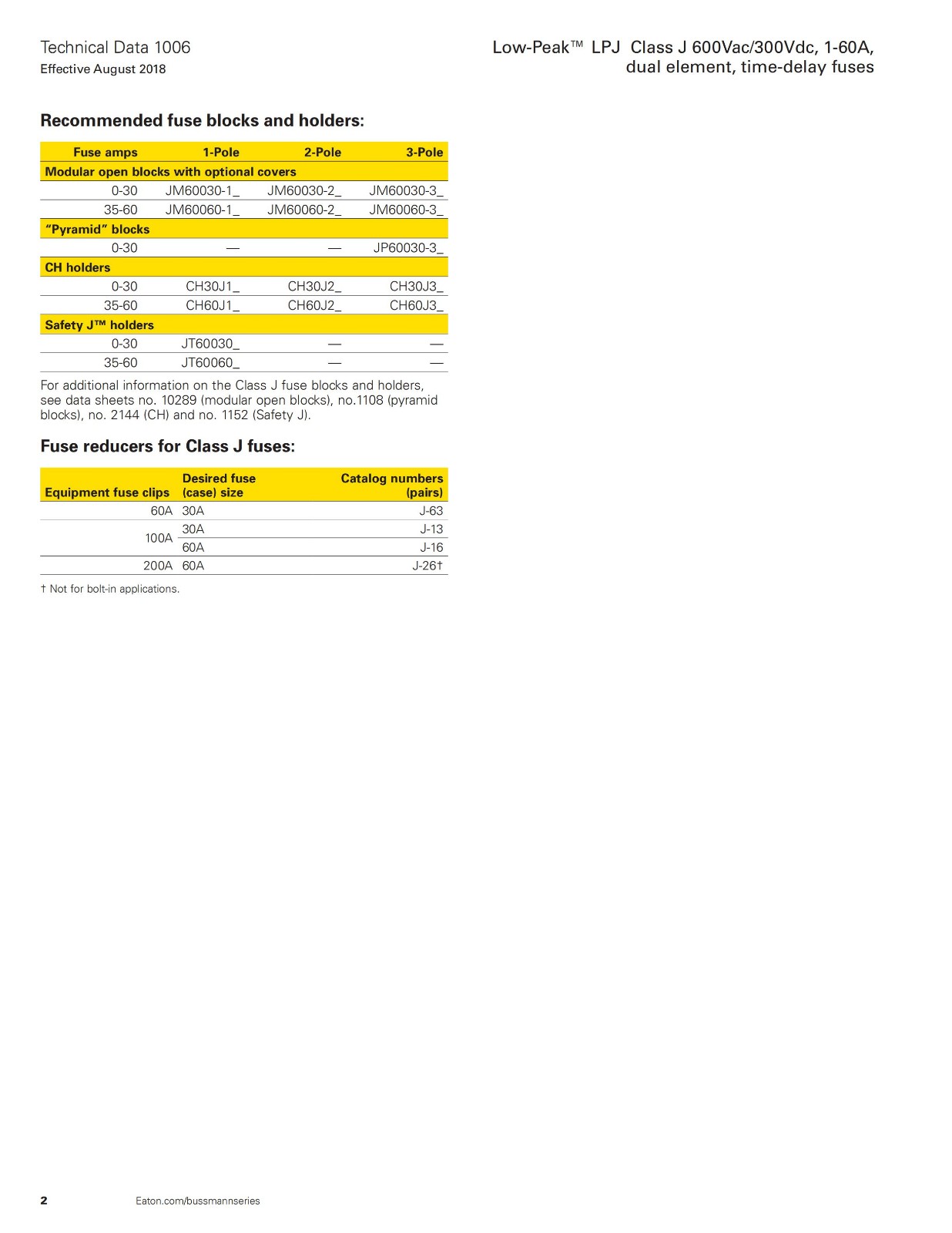 LPJ系列美标熔断器参数 LPJ系列美标熔断器参数